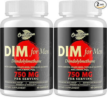 DIM Supplement for Men 750MG, Aromatase Inhibitor with Chrysin & Black Pepper Extract, Detox, 60 Capsules (2 Bottle)