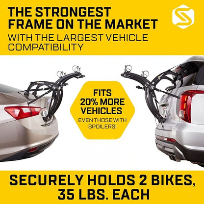 Saris Bones EX 2-Bike Trunk Rack Bicycle Carrier, Durable, Rust-Free, Anti-Sway Straps, Made in USA, Arc-Based Design, 100% Recyclable Materials