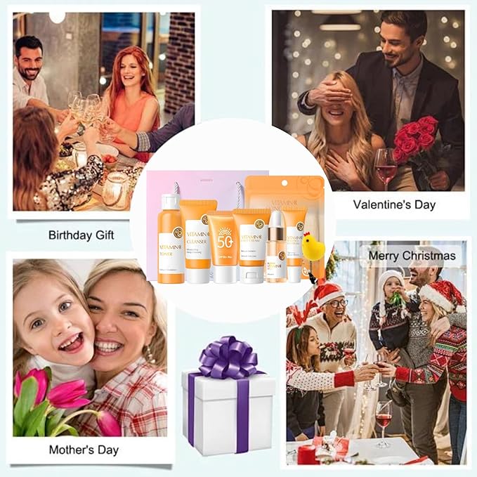 Skincare Kits Vitamin C Girls Gifts - Skin Care Set Antioxidant - Hydrating Easter Gift Set for Women with Sunscreen,Toner,Serum,Eye Cream - Skin Care for Teens 10-12 (One Size, 8PCS Vitamin C Scent)