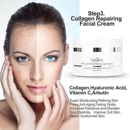 Skin Care Sets Overnight Nourishing Face Cream, Under Eye Cream, Face Wash Collagen Moisturizer with Hyaluronic Acid, Amino Acid, Vitamin E Hydrating for Dry Skin with Gift Tote Bag for Women ,Men