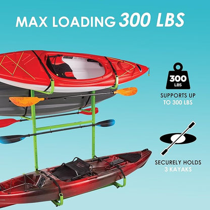 Rockland Large Kayak Storage Rack, 300 LBS Capacity, Holds 3 Kayaks, 48"x56"x82", Heavy Duty Freestanding Stand Kayak Rack for Canoe, SUP, Paddleboard, Indoor Garage & Outdoor Use, DIY-Friendly