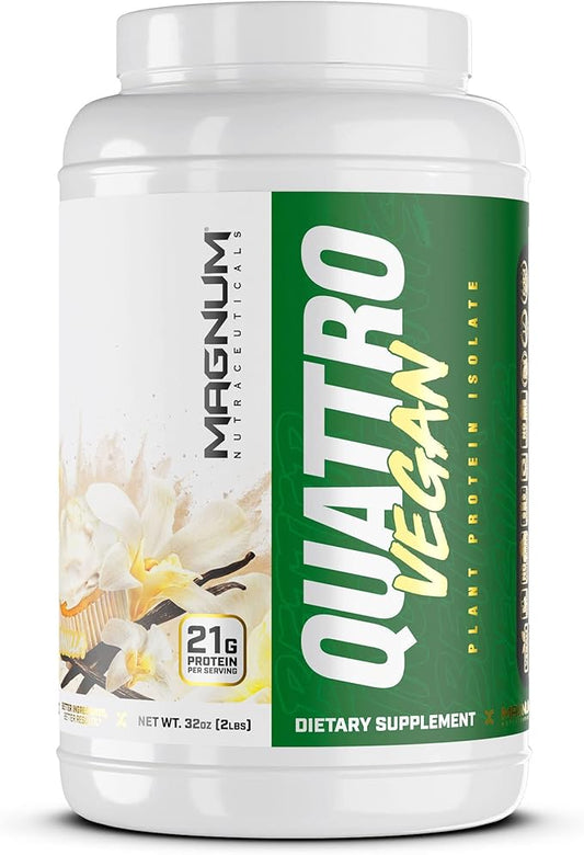 Magnum Nutraceuticals Quattro Vegan Protein Powder, Vanilla 2lb – Premium Plant-Based Protein Powder Isolate for Muscle Growth & Recovery