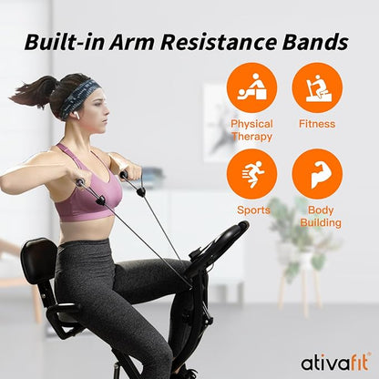 ATIVAFIT Exercise Bike Foldable Fitness Indoor Cycling Bike Magnetic 3 in 1 Upright Recumbent Exercise Bike with Resistance Bands for Home Workout