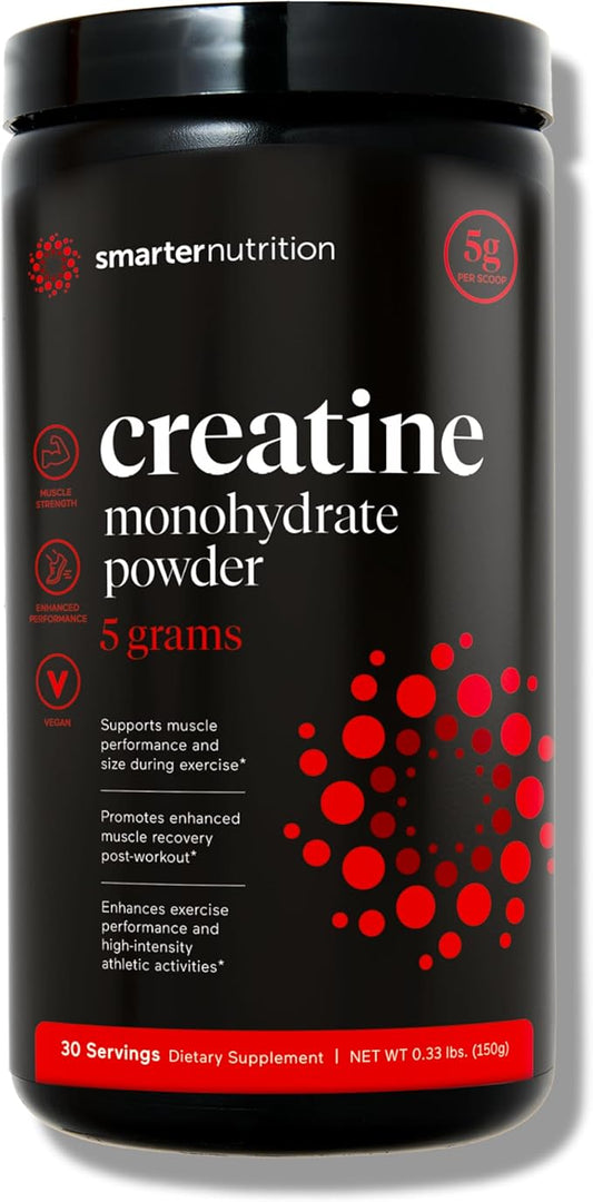 Smarter Nutrition Creatine Monohydrate Powder 150g, 5000mg Per Serving (5g) - Keto Friendly, Unflavored, Gluten-Free, Pre & Workout Recovery Support, Promotes Muscle Mass &. Endurance - 30 Servings
