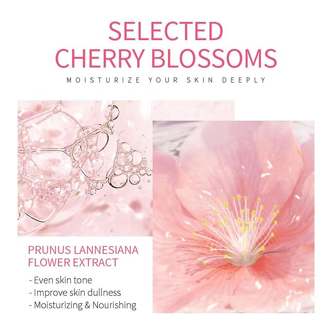 Skin Care Set for Women Girls, Cherry Blossoms Beauty Gift Sets Skin Care Kit with Cleanser, Face Serum, Face Cream,Toner,Eye Cream,Skin Care Routine Kit