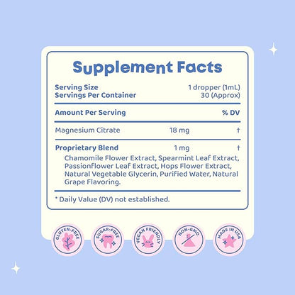 Magnesium Citrate Liquid - Magnesium Supplements for Kids - Sugar & Gluten Free Liquid Magnesium for Toddlers with Chamomile, Passion Flower Supplement - Magnesium Calm for Kids & Adults - 30 Servings