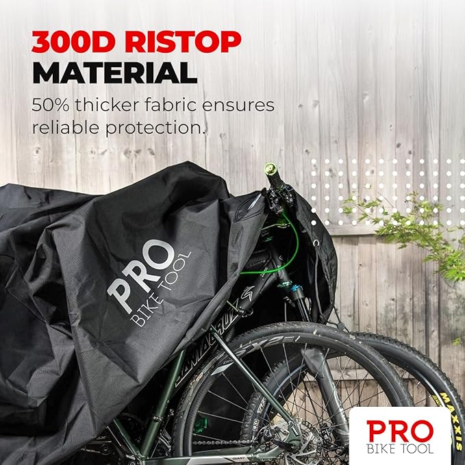 PRO BIKE TOOL Bike Cover - Heavy-Duty Bike Covers Outdoor Storage Waterproof 2 or 3 Bikes - Anti-UV Protection - Secure Fit with Lock Hole - Travel Ready for Car Racks - Includes Storage Bag, Black