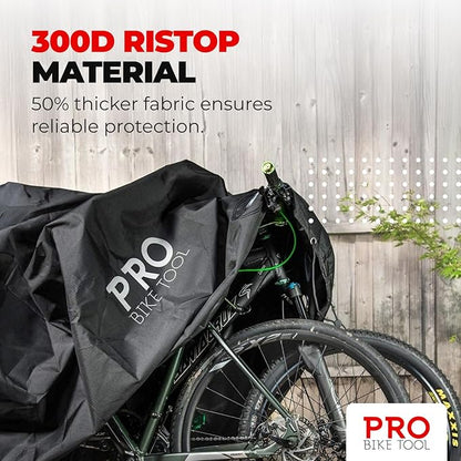 PRO BIKE TOOL Bike Cover - Heavy-Duty Bike Covers Outdoor Storage Waterproof 2 or 3 Bikes - Anti-UV Protection - Secure Fit with Lock Hole - Travel Ready for Car Racks - Includes Storage Bag, Black