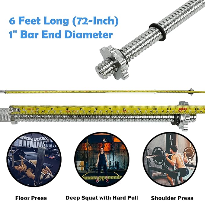 Threaded Chrome Barbell Bar 1-2 Inch Barbell Diameter