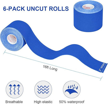 Kinesiology Tape Athletic Tape Sport Tape, Lychee Supports & Protects Muscles, Waterproof and Latex Free, Breathable Elastic for Sport Activity, No Precut (Dark Blue, 6 Rolls)