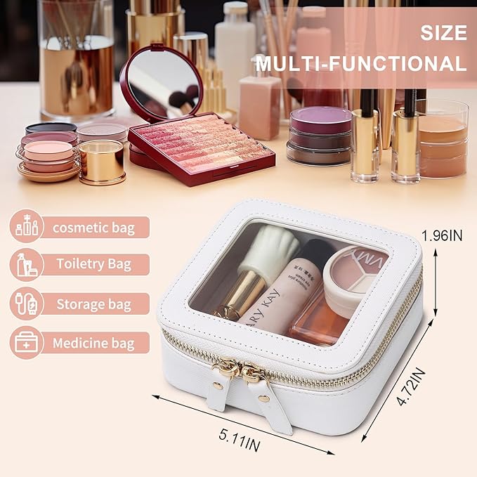 Small Makeup Bag Mini Clear Cosmetic Makeup Case & Toiletry Bag with Zipper Women's Purse Organizer & Car Essentials (White, MINI-3)