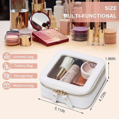 Small Makeup Bag Mini Clear Cosmetic Makeup Case & Toiletry Bag with Zipper Women's Purse Organizer & Car Essentials (White, MINI-3)
