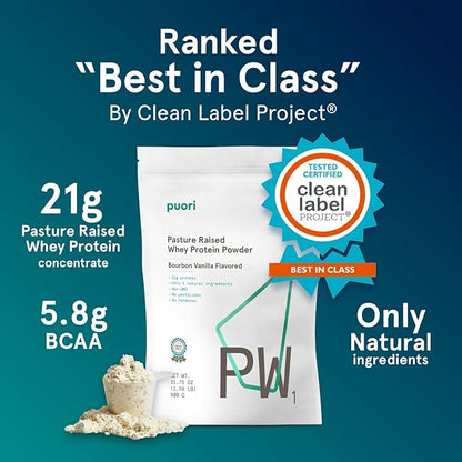 Puori Whey Protein Powder - Bourbon Vanilla - PW1 Pasture Raised, Grass-Fed & Non-GMO - 100% Natural and Pure for Muscle Growth - 21g Protein 1.98lbs, Pack of 2 - Gluten-Free
