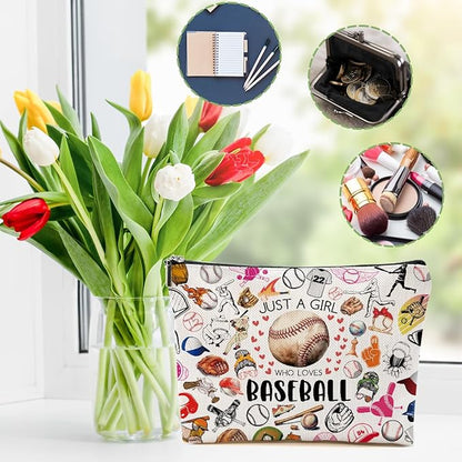 4pcs Baseball Gifts Makeup Bag, Baseballs Coach Cosmetic Bag Christmas Birthday Gifts for Women Female Coach Girls Sister BFF, Baseball Stuff Sports Lover Gift Travel Toiletry Bags