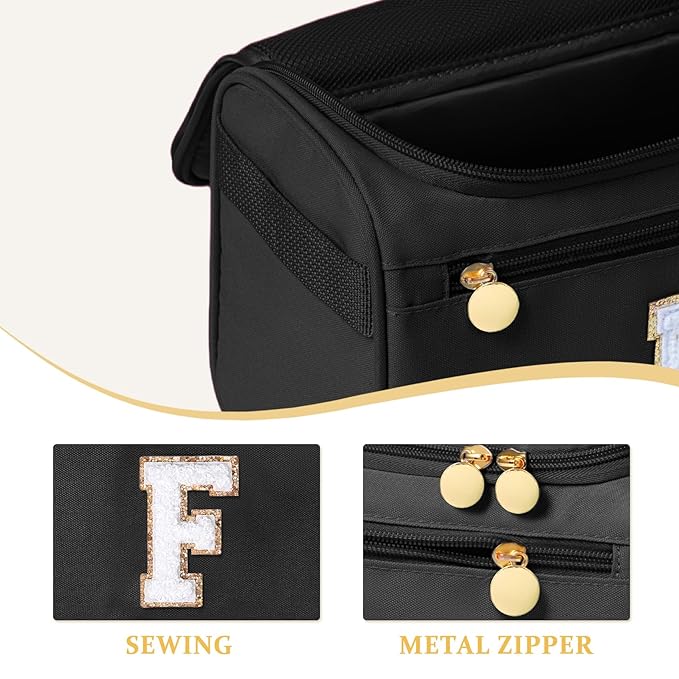 COSHAYSOO Christmas Valentines Galentines Day Fall Travel Gifts for Women Friend Sister Bestie Happy Birthday Party Favor Present, Large Hanging Toiletry Bag Skin Care Toiletries Black Letter F