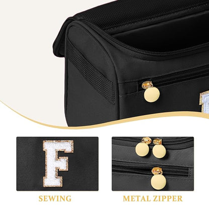 COSHAYSOO Christmas Valentines Galentines Day Fall Travel Gifts for Women Friend Sister Bestie Happy Birthday Party Favor Present, Large Hanging Toiletry Bag Skin Care Toiletries Black Letter F