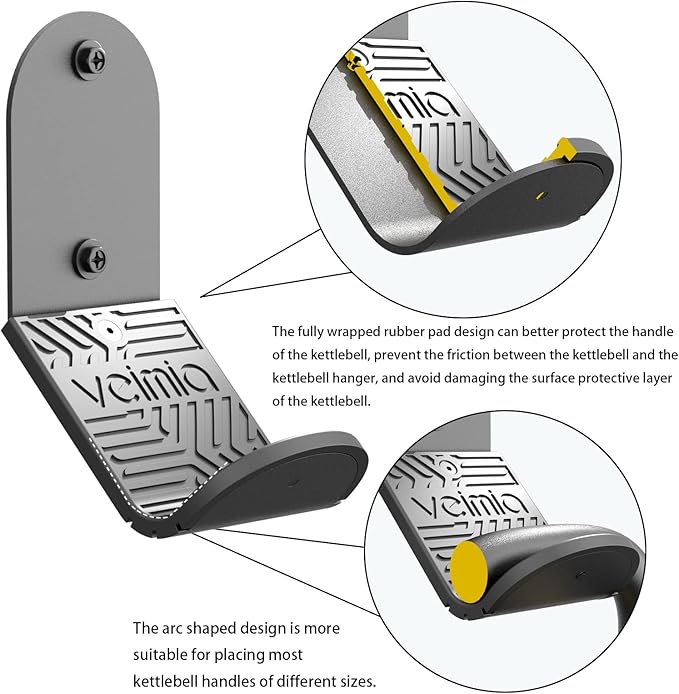 Kettle Bell Wall Rack, Wall Mounted Kettle Bell Storage Hanger, Gym Storage Mount for Many Size Kettlebell, Kettlebell Rack with Rubber mat is Choice for Home or Commercial Gyms