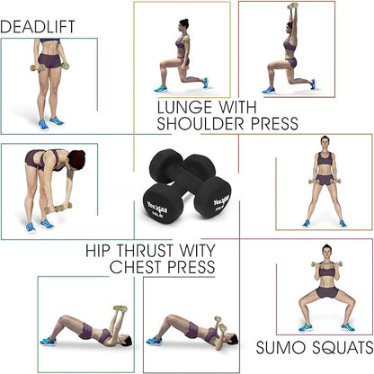 Yes4All Deluxe Neoprene Dumbbells (A Pair) – Multi Color & Weights Available (E-Black - 10 lbs (Pair))