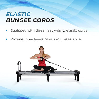 AeroPilates Reformer - Pilates Reformer Workout Machine for Home Gym - Cardio Fitness Rebounder- Up to 300 lbs Weight Capacity, Black
