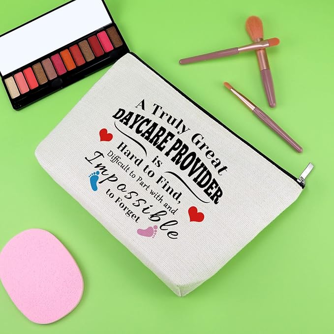 Daycare Provider Appreciation Gift Teacher Gift for Women Cosmetic Bag Makeup Bag Thank You Presents for Childcare Provider Childhood Educators Teacher's Day Christmas Birthday Presents Travel Pouch