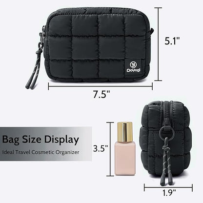 Quilted Cosmetic Bag, Puffer Makeup Bags, Crossbody Purses for women,Cute Travel Toiletry Bag for Women (Charcoal)