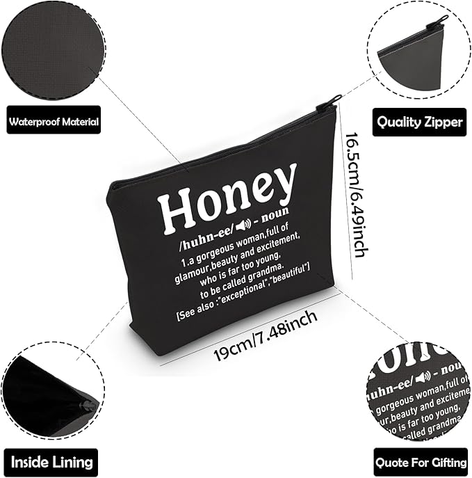 ZJXHPO Honey Definition Cosmetic Bag Honey Grandma Survival Kit Best Grandma Ever Makeup Bag With Zipper Grandma Appreciation Gift Mothers Day Gift (BL Honey)