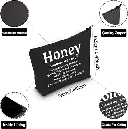 ZJXHPO Honey Definition Cosmetic Bag Honey Grandma Survival Kit Best Grandma Ever Makeup Bag With Zipper Grandma Appreciation Gift Mothers Day Gift (BL Honey)