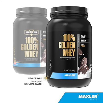 Maxler 100% Golden Whey Protein - 24g of Premium Whey Protein Powder per Serving - Pre, Post & Intra Workout - Fast-Absorbing Whey Hydrolysate, Isolate & Concentrate Blend - Cookies & Cream 2 lbs