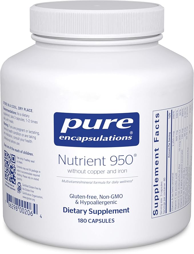 Pure Encapsulations Nutrient 950 Without Copper & Iron | Hypoallergenic Multi-Vitamin/Mineral Formula for Optimal Health | 180 Capsules
