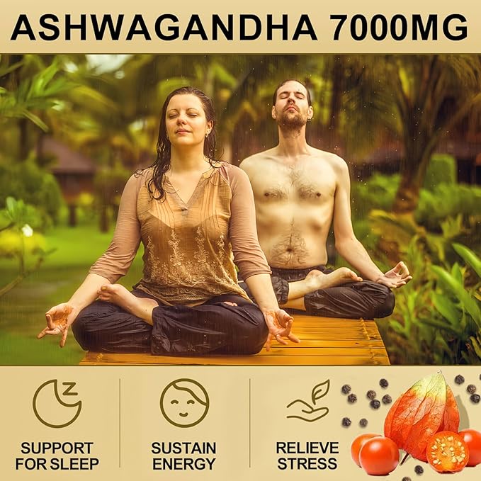 Organic Ashwagandha Capsules Supplement - 7000mg Herb Powder Equivalent per Serving - Stress Relief, Immune Support, Hormone Balance - Enhanced Nutrient Absorption - 120 Capsules (60 Servings)