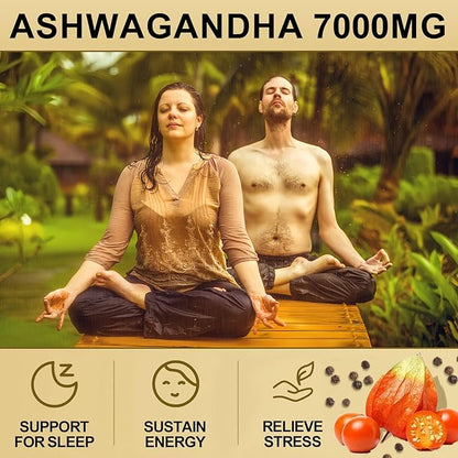 Organic Ashwagandha Capsules Supplement - 7000mg Herb Powder Equivalent per Serving - Stress Relief, Immune Support, Hormone Balance - Enhanced Nutrient Absorption - 120 Capsules (60 Servings)