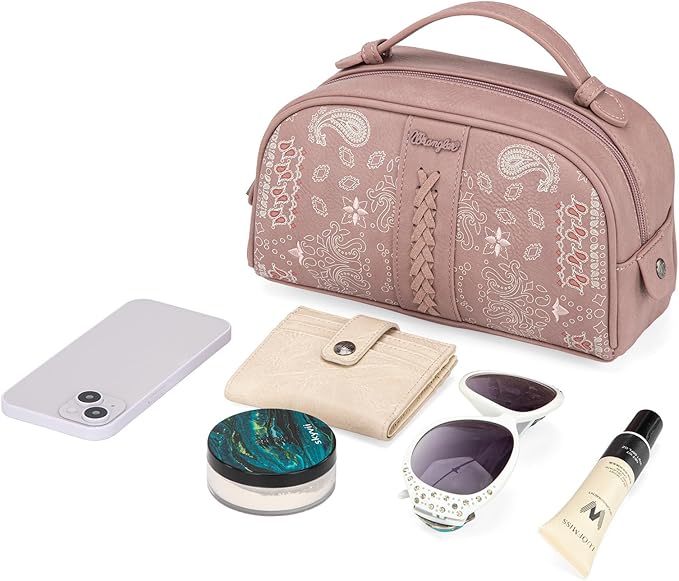 Wrangler Makeup Pouch Bag Mini Western Toiletry Purse Cosmetic Organizer Paisley Travel Pouch for Women