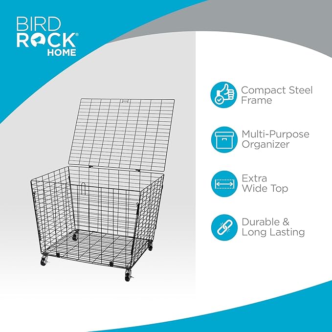 BIRDROCK HOME Sports Ball Basket Organizer with Wheels & Heavy Duty Casters - Ideal for Basketball, Football, Soccer, Baseball - Lockable Ball Storage Locker with Lid for Gym, Garage or Outdoor Use