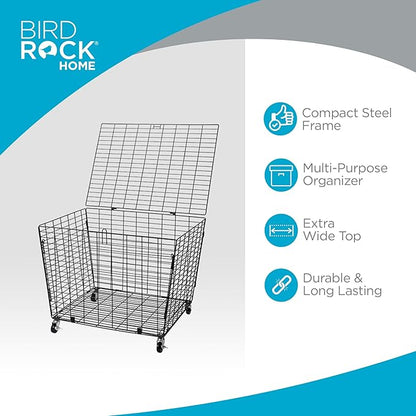 BIRDROCK HOME Sports Ball Basket Organizer with Wheels & Heavy Duty Casters - Ideal for Basketball, Football, Soccer, Baseball - Lockable Ball Storage Locker with Lid for Gym, Garage or Outdoor Use