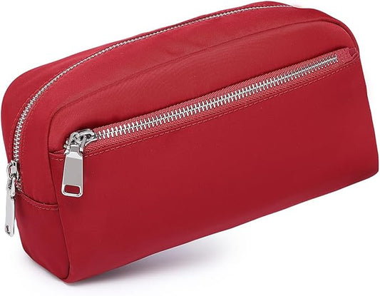 Nylon Female cosmetic bags Canvas toiletry bags Wash bags with large capacity Simple design (Nylon/Burgundy Red)