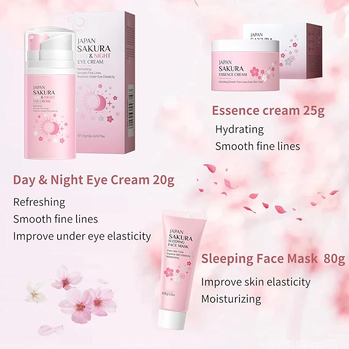 Japan Sakura Skincare Set Women Gifts - 8 Pcs Teenage Skin Care Set - Skin Care for Teens 10-12 - Skincare for Girls 10-12 - Teen Skin Care Kit with Face Mask,Cleanser,Cream,Headband