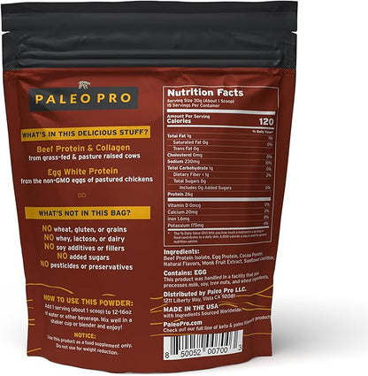 PaleoPro Protein Powder Grass-Fed, Pastured, Cage-Free Protein | Gluten Free, Dairy Free. No Sugar, Soy, Grains or Net Carbs | Paleo & Keto Friendly - 15 Servings (16 oz, Ancient Cacao)