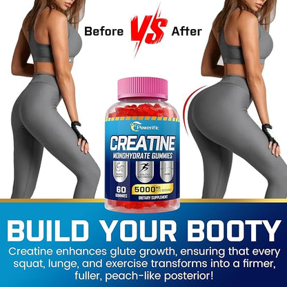 Creatine Monohydrate Gummies for Men & Women, Creatine Pre Workout Gummies with Taurine&B6, Chewable Creatine Monohydrate Gummies 5g, Increase Strength, Energy, Endurance, Muscle, Vegan, Organic