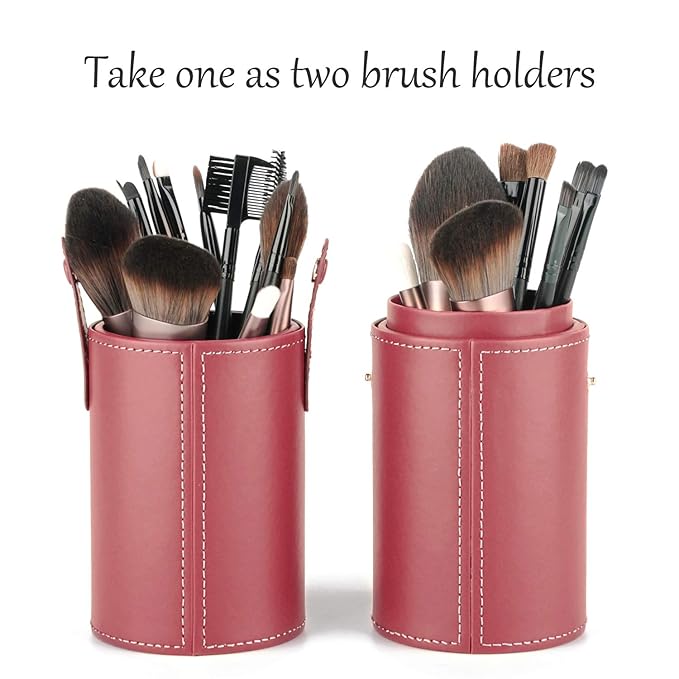 Narwey Makeup Brush Holder Travel Brushes Case Bag Cup Storage Dustproof for Women (Red)