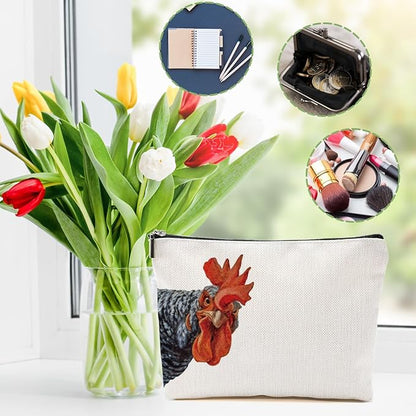 Chicken Themed Gifts Makeup Bag Rooster Cosmetic Bag Chicken Gifts for Women Girls Friend Farmer Coworker Farm Animals Travel Organizer Zipper Pouch Graduation Birthday Friendship Gifts