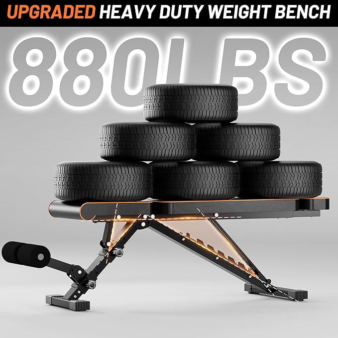 SPORTIC Adjustable Weight Bench - 880LBs Workout Bench
