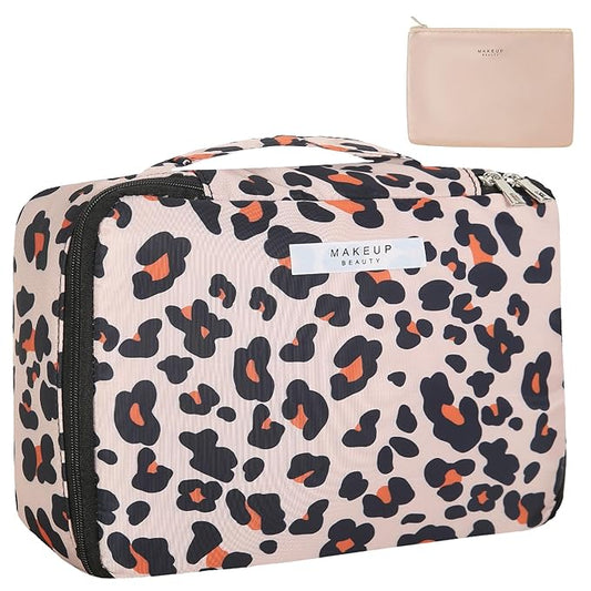 Travel Makeup Bag Cosmetic Bag Makeup Bag Toiletry bag for women and men (Brown Leopard)