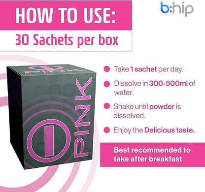 Energy Drink Powder, bHIP Pink for Women 30 Drink Mix Packets. Energy Supplements for Women. Natural Blend Energy Powder Drink Mix Perfect for Today's Busy Woman
