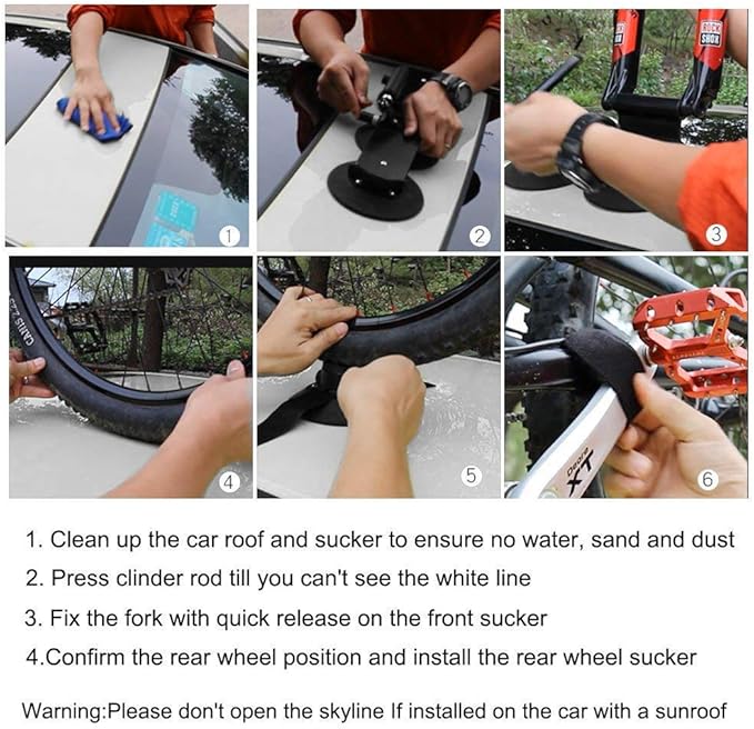 ROCKBROS Suction Cup Bike Rack for Car Roof Top Sucker Bike Rack Quick Release Aluminium Alloy Bike Carrier with Sucker for 2 Bikes