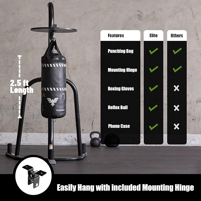 Elite Sports Kids Boxing Punching Bag Set - 2.5ft Heavy Boxing Bag, 6oz Gloves, Reflex Ball & Phone Case – Youth Boxing, MMA, Home Gym & Martial Arts Training Equipment (Unfilled)