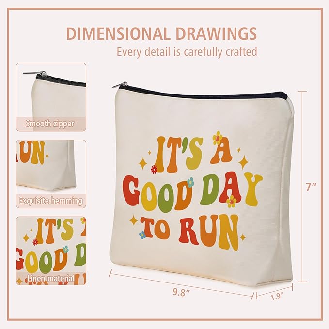 Running Graduation Gifts Makeup Bag: Cute Cosmetic & Toiletry Pouch It's a Good Day To Run For Girls Runner, Nieces, Girlfriends, Mom, Coworkers.Ideal Gift for Travel, Weekend Party, Birthday