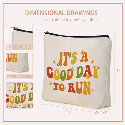 Running Graduation Gifts Makeup Bag: Cute Cosmetic & Toiletry Pouch It's a Good Day To Run For Girls Runner, Nieces, Girlfriends, Mom, Coworkers.Ideal Gift for Travel, Weekend Party, Birthday