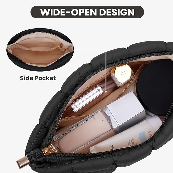 Puffy Quilted Makeup Bag Cosmetic Bags Travel Cute Puffer Solid Toiletry Organizer Pouch Storage Clutch for Women