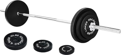Signature Fitness Cast Iron Standard Weight Plates Including 5FT Standard 45-Pound Set (35 Pounds 10 Pounds
