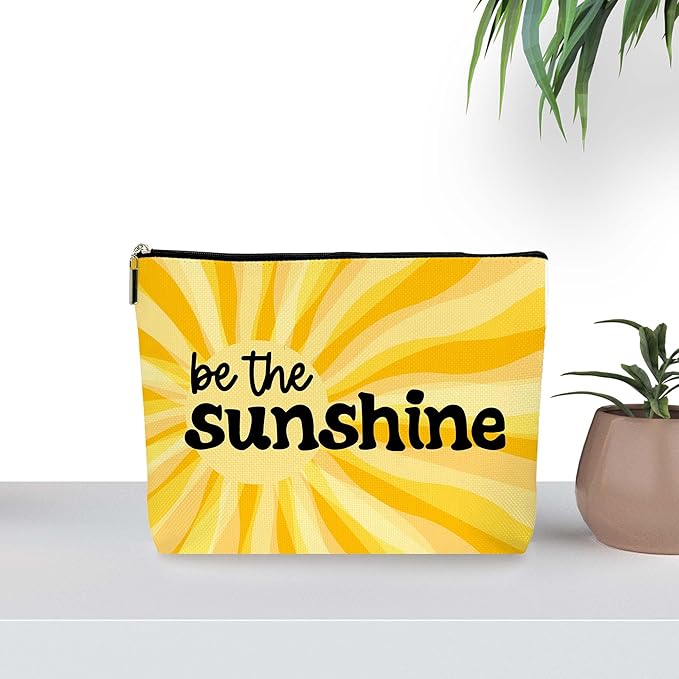 Yellow Boho Sunshine Inspirational Makeup Bag Cosmetic Bag - Cute Yellow Accessories, Yellow Sunshine Decor, Ideal Return Birthday Gifts for Women. (081)